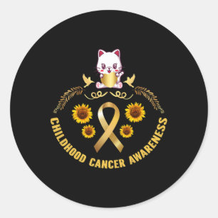 Sticker Rond cancer de l'enfance conscience belle chatte or can