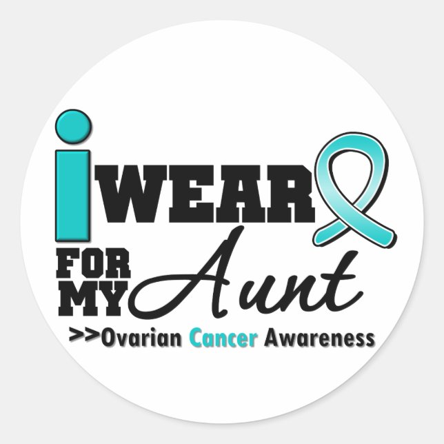 Sticker Rond Cancer De L'Ovaire Je Porte Turquoise Ma Tante (Devant)