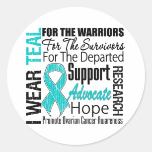 Sticker Rond Cancer de l'ovaire Je porte un TRIBUT Turquoise de