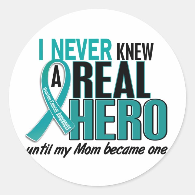 Sticker Rond Cancer de l'ovaire N'A JAMAIS CONNU UN HERO 2 Mama (Devant)