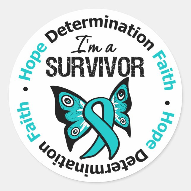 Sticker Rond Cancer de l'ovaire Survivant Espère la foi de déte (Devant)