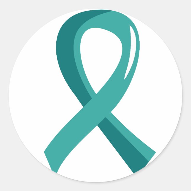 Sticker Rond Cancer de l'ovaire Turquoise Ribbon 3 (Devant)