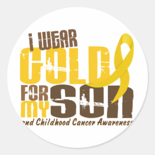 Sticker Rond Cancer d'enfance JE PORTE l'OR POUR MON FILS 6,3