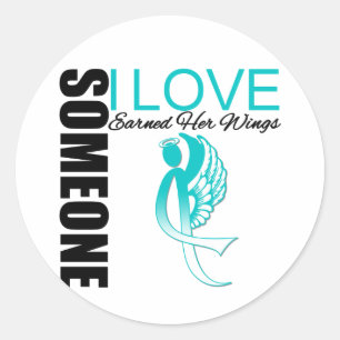 Sticker Rond Cancer Du Col Quelqu'Un Que J'Aime A Gagné Ses Ail