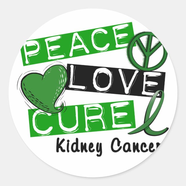 Sticker Rond CANCER DU KIDNEY CURE AIMANT LA PAIX (Vert) (Devant)