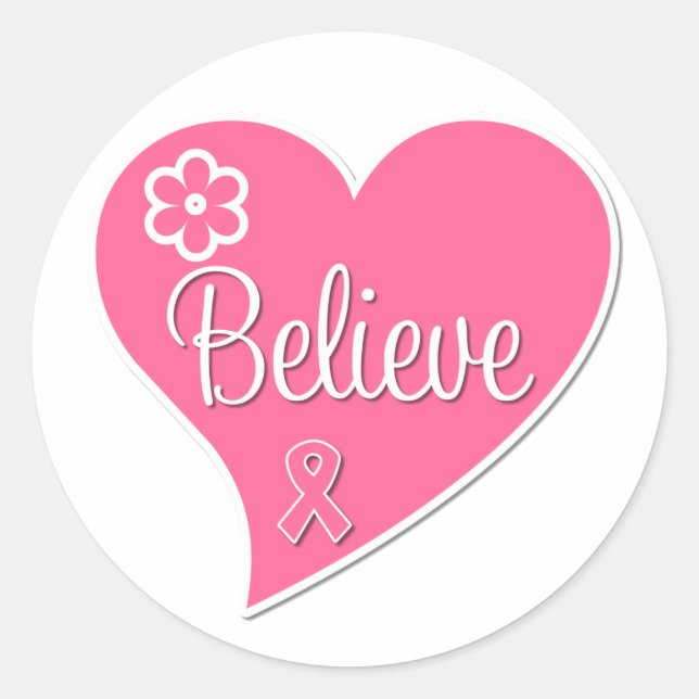 Sticker Rond Cancer du sein Croire Coeur rose (Devant)