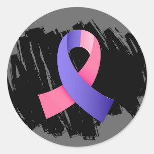 Sticker Rond Cancer Du Sein Des Hommes Ruban Rose Bleu Avec Écr