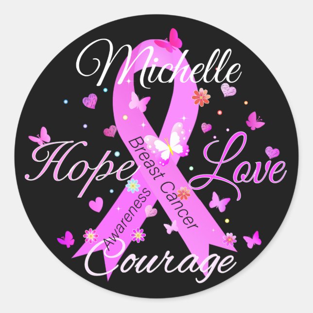 Sticker Rond Cancer du sein Espoir Aimer Courage Classic Round  (Devant)