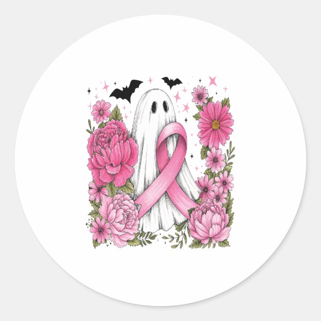 Sticker Rond Cancer du sein Halloween Ghost Boho (Devant)
