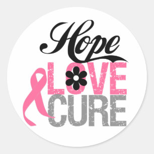 Sticker Rond Cancer du sein HOPE LOVE CURE Cadeaux
