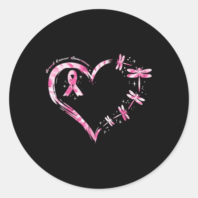Sticker Rond Cancer du sein Lutte contre les libellules du coeu (Devant)