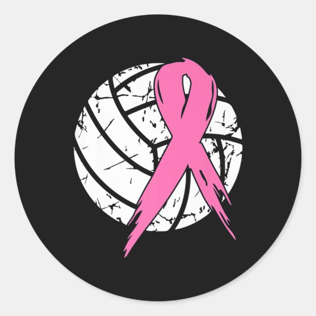 Sticker Rond Cancer du sein Pink Ribbon Volleyball Sensibilisat (Devant)
