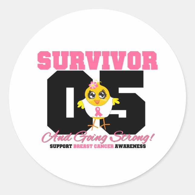 Sticker Rond Cancer du sein poussin survivant 05 ans (Devant)