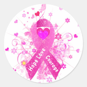 Sticker Rond Cancer du sein Ruban rose