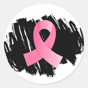 Sticker Rond Cancer Du Sein Ruban Rose Avec Scribble