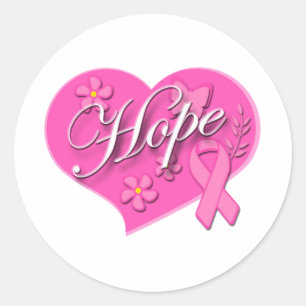 Sticker Rond Cancer du sein Ruban rose HOPE Coeur