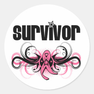 Sticker Rond Cancer du sein Survivant Grunge Emblem ailé