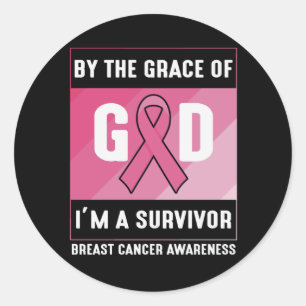 Sticker Rond Cancer du sein Survivant Par la grâce chrétienne d