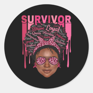 Sticker Rond Cancer du sein Survivante Afro Queen Black Femmes