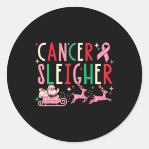 Sticker Rond Cancer Noël rose ruban Père Noël Sleigh Reindee