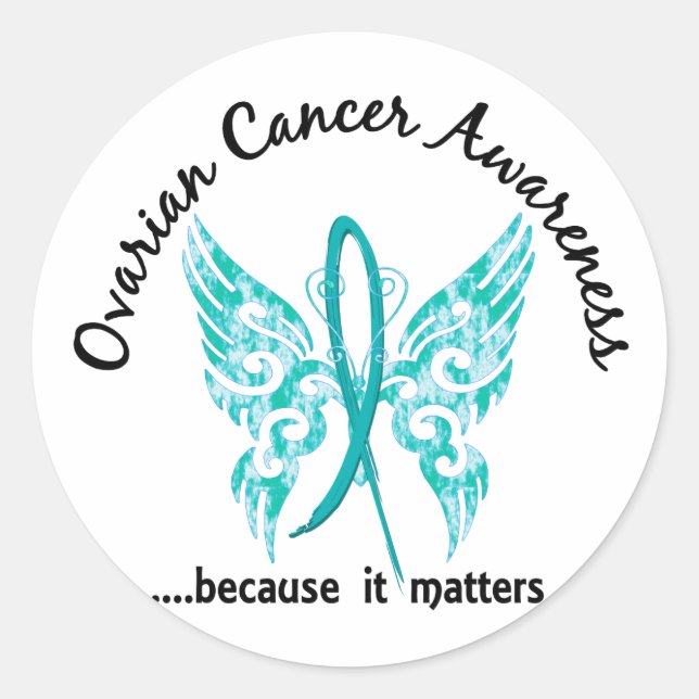 Sticker Rond Cancer ovarien du papillon 6,1 grunges de tatouage (Devant)
