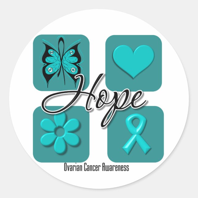 Sticker Rond Cancer ovarien Espoir Amour Inspirer la sensibilis (Devant)