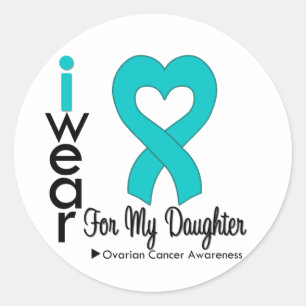Sticker Rond Cancer ovarien je porte le coeur turquoise pour ma