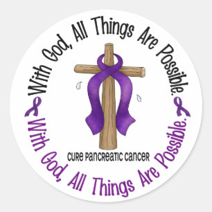 Sticker Rond Cancer pancréatique AVEC la CROIX 1 d'un DIEU