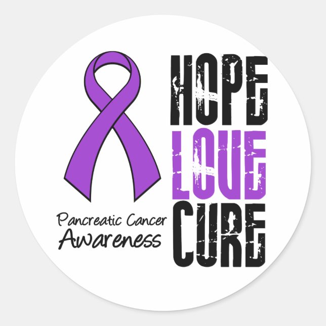 Sticker Rond Cancer pancréatique Hope Love Cure Ribbon (Devant)