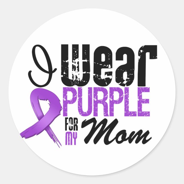 Sticker Rond Cancer pancréatique Je porte le ruban violet MOM (Devant)