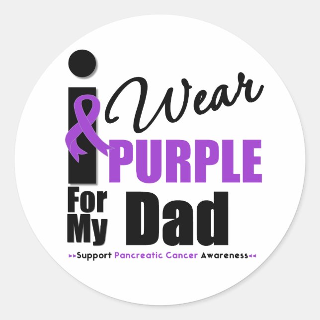 Sticker Rond Cancer Pancréatique Je Porte Violet Ribbon Papa (Devant)