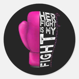 Sticker Rond Cancer Son Combat Est Mon Combat Pink Boxe Glove