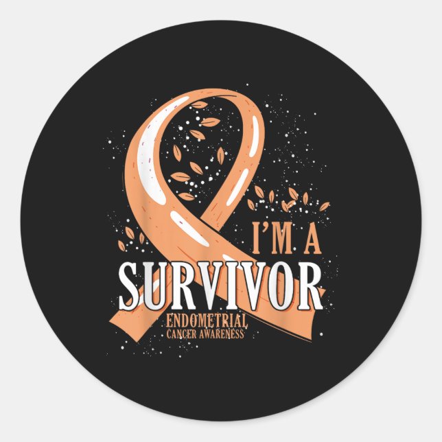 Sticker Rond Cancer Survivante Peach Ribbon Endomètre Cancer Aw (Devant)