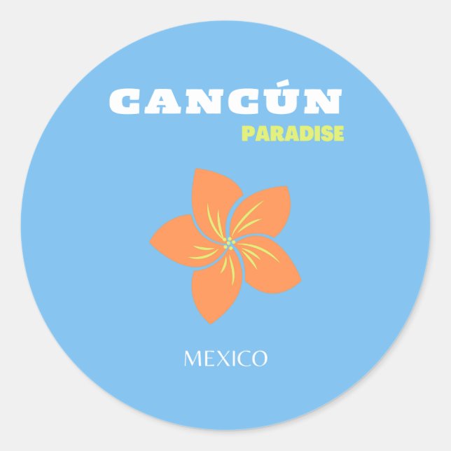 Sticker Rond Cancun, Mexique, Art Tropical, Art Voyage, Preppy (Devant)