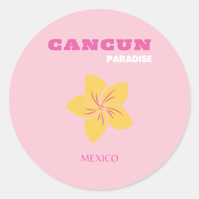 Sticker Rond Cancun Travel Art, Mexique, Preppy, Pink Preppy Ar (Devant)