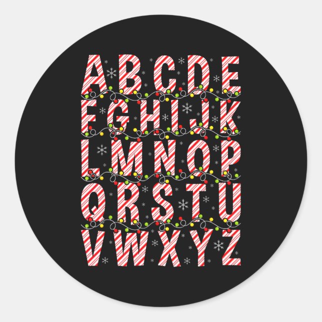 Sticker Rond Candy Cane Alphabet Christmas Lights Teacher Schoo (Devant)