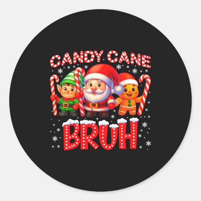 Sticker Rond Candy Cane Bruh Cute Santa Elf Christmas Xmas Boy  (Devant)
