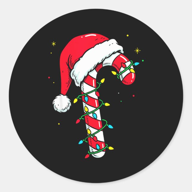 Sticker Rond Candy Cane Christmas Shirt Santa Hat Family Matchi (Devant)