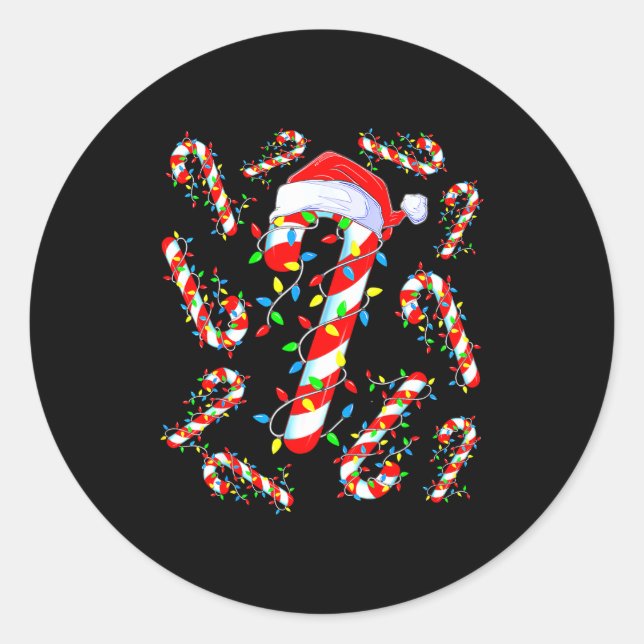 Sticker Rond Candy Cane Crew Red And White Santa Funny Christma (Devant)