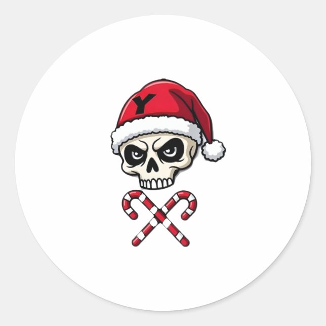 Sticker Rond Candy Cane Crew Skull Christmas 2025 Funny Men Boy (Devant)