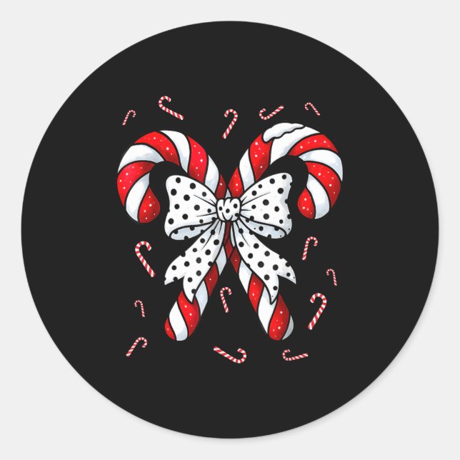 Sticker Rond Candy Cane Merry And Bright Red And White Candy Co (Devant)