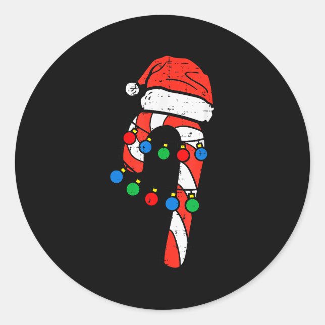Sticker Rond Candy Cane Santa Hat Christmas Lights Xmas Men Wom (Devant)