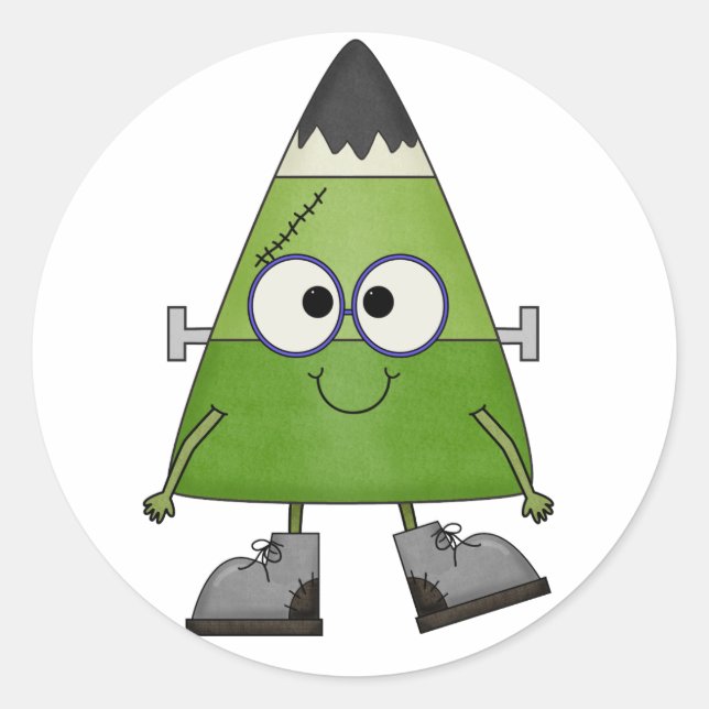 Sticker Rond Candy Corn Frankenstein Halloween (Devant)