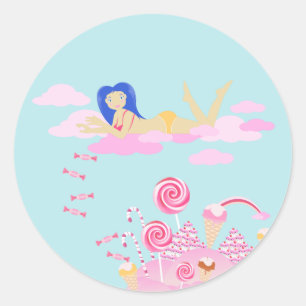 Sticker Rond Candy rose du monde gâteau pour la fête d'annivers