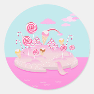 Sticker Rond Candy rose du monde gâteau pour la fête d'annivers
