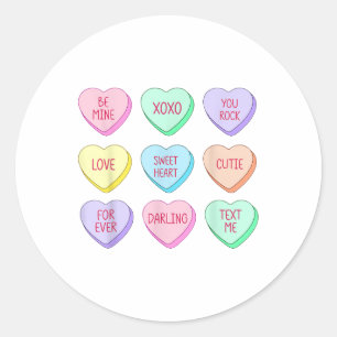 Sticker Rond Candy Sweet Conversation Coeurs Valentines Day Wom