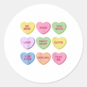 Sticker Rond Candy Sweet Conversation Coeurs Valentines Day Wom
