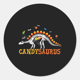 Sticker Rond Candysaurus Candy Corn Dinosaure Squelette Joyeux 
