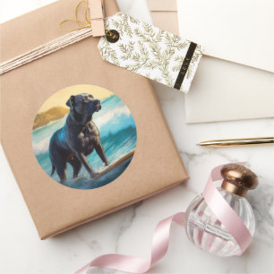 Sticker Rond Cane Corso Beach Surf Peinture