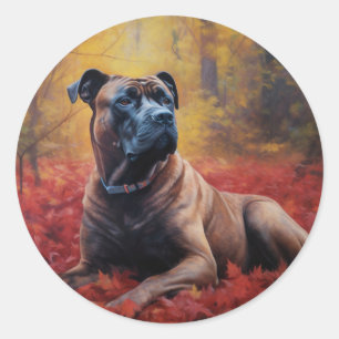 Sticker Rond Cane Corso en automne Feuilles automne Inspire